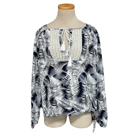 Carve Designs Blouse Long Sleeve Floral Blue White Size Small S - Picture 1 of 16